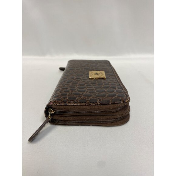 Beverly Hills Polo Club Wallet Snake Skin Leather Brown Zip Around - Picture 5 of 7